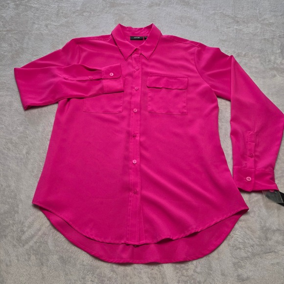Apt. 9 Tops - Hot Pink Long Sleeve Button Down Blouse Shirt Med Office Siren Barbiecore NEW